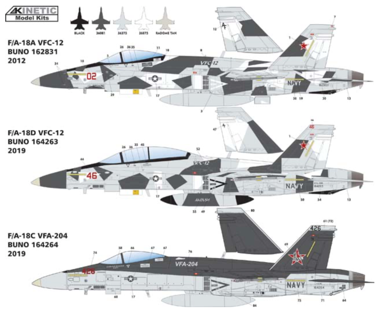 1/48 F/A-18A/C/D Aggressor VFC-12 & VFA-204 (KINETIC K48088)