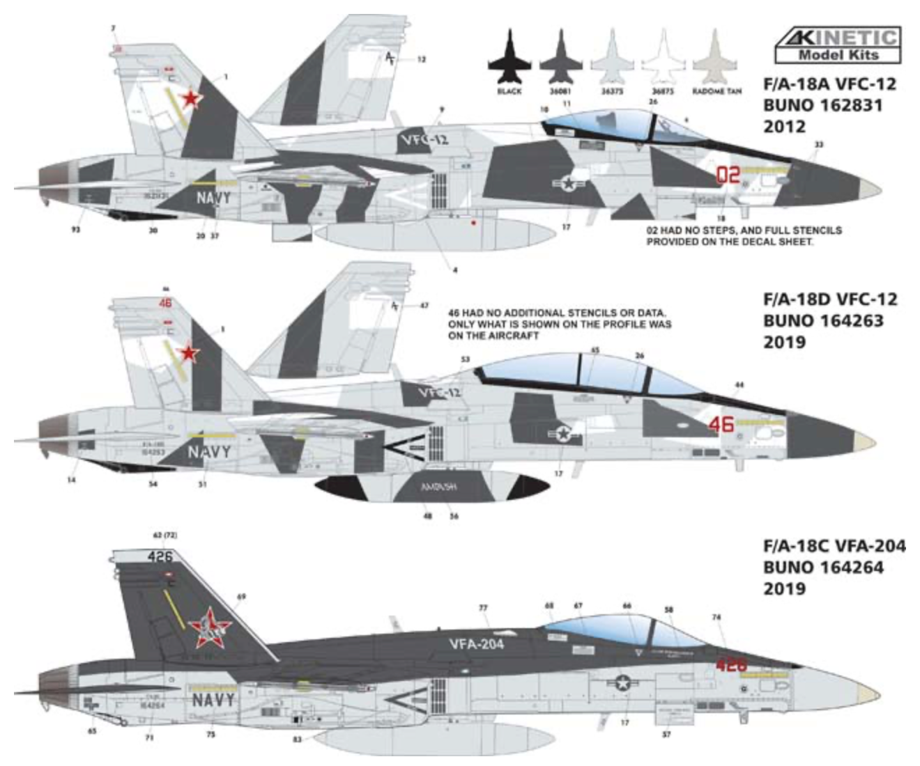 1/48 F/A-18A/C/D Aggressor VFC-12 & VFA-204 (KINETIC K48088)