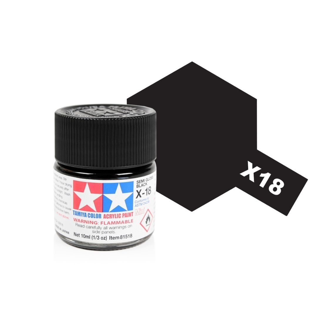 TAMIYA Acrylic Mini X-18 Semi Gloss Black 10ml #81518
