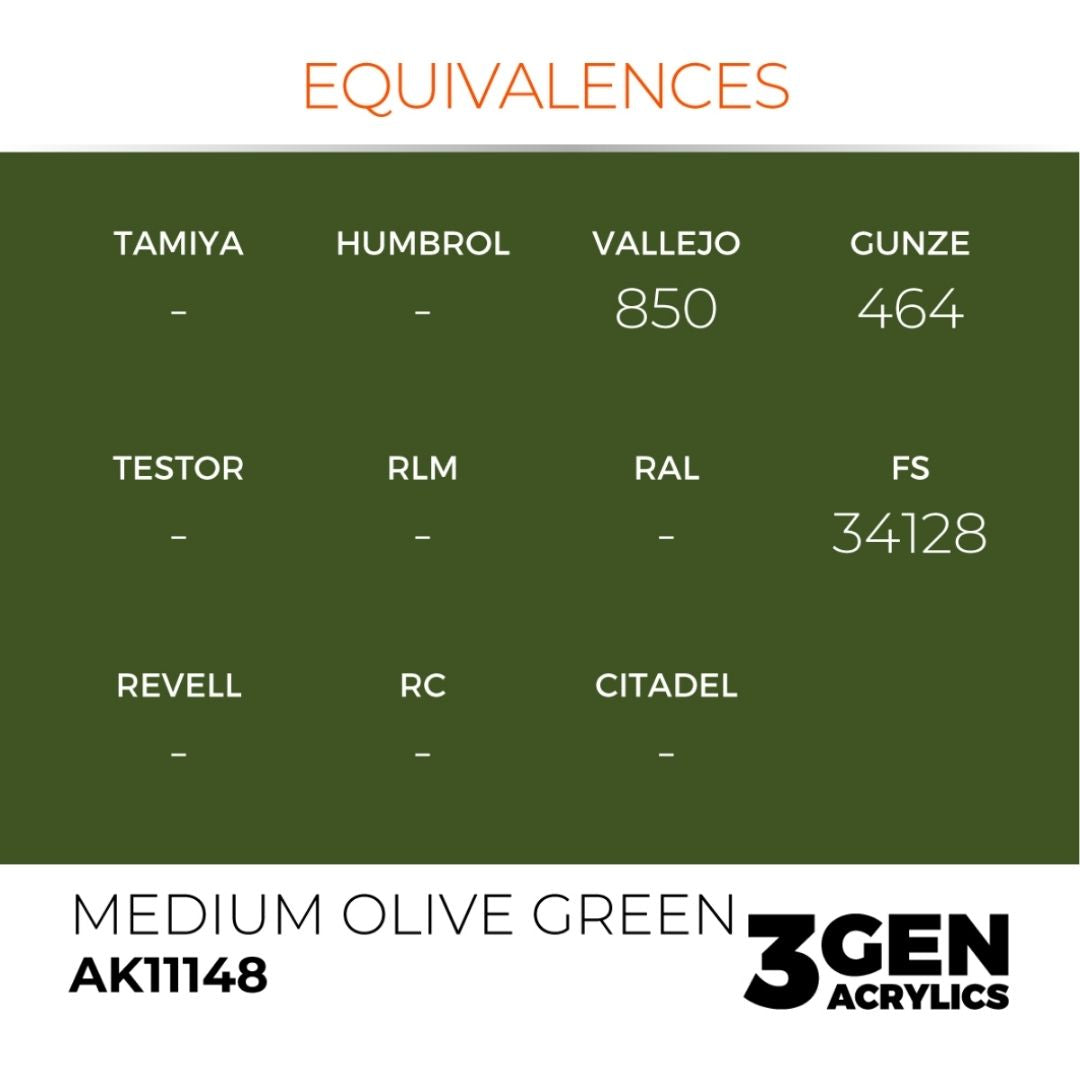 AK Interactive 3 Gen Acrylics AK11148 Medium Olive Green 17ml