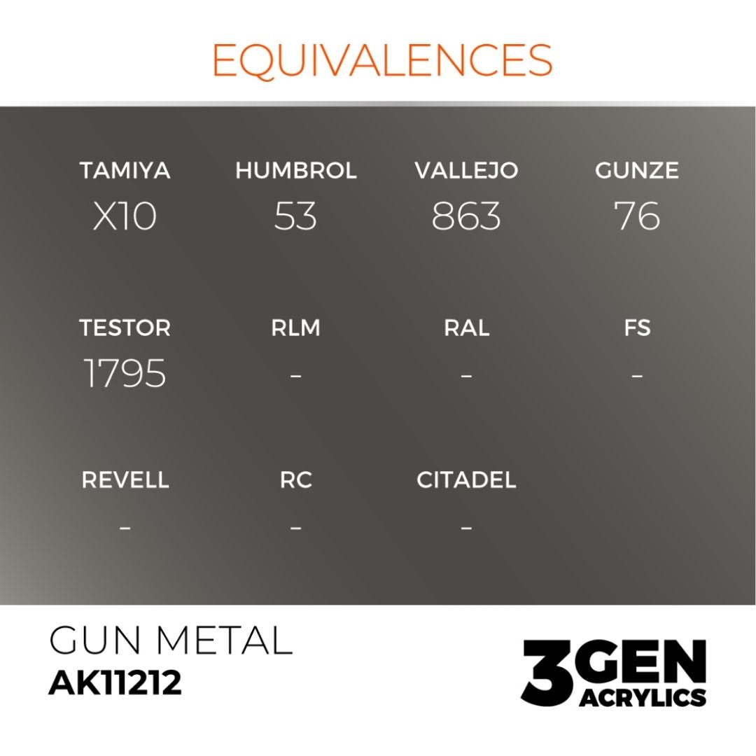AK Interactive 3 Gen Acrylics AK11212 Gun Metal 17ml