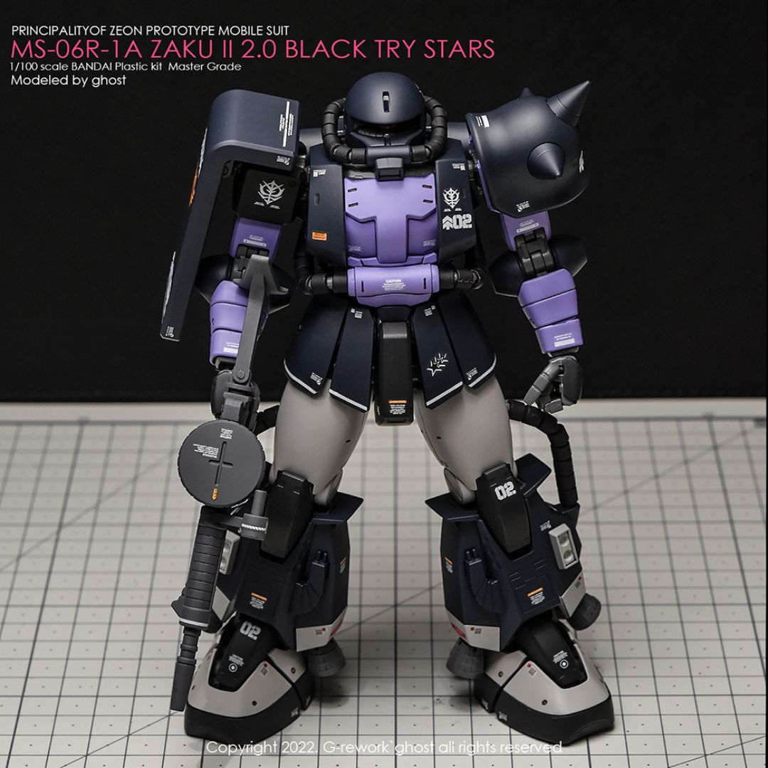 G-Rework Decal - [MG] MS-06R-1A ZAKU II BLACK TRY STARS