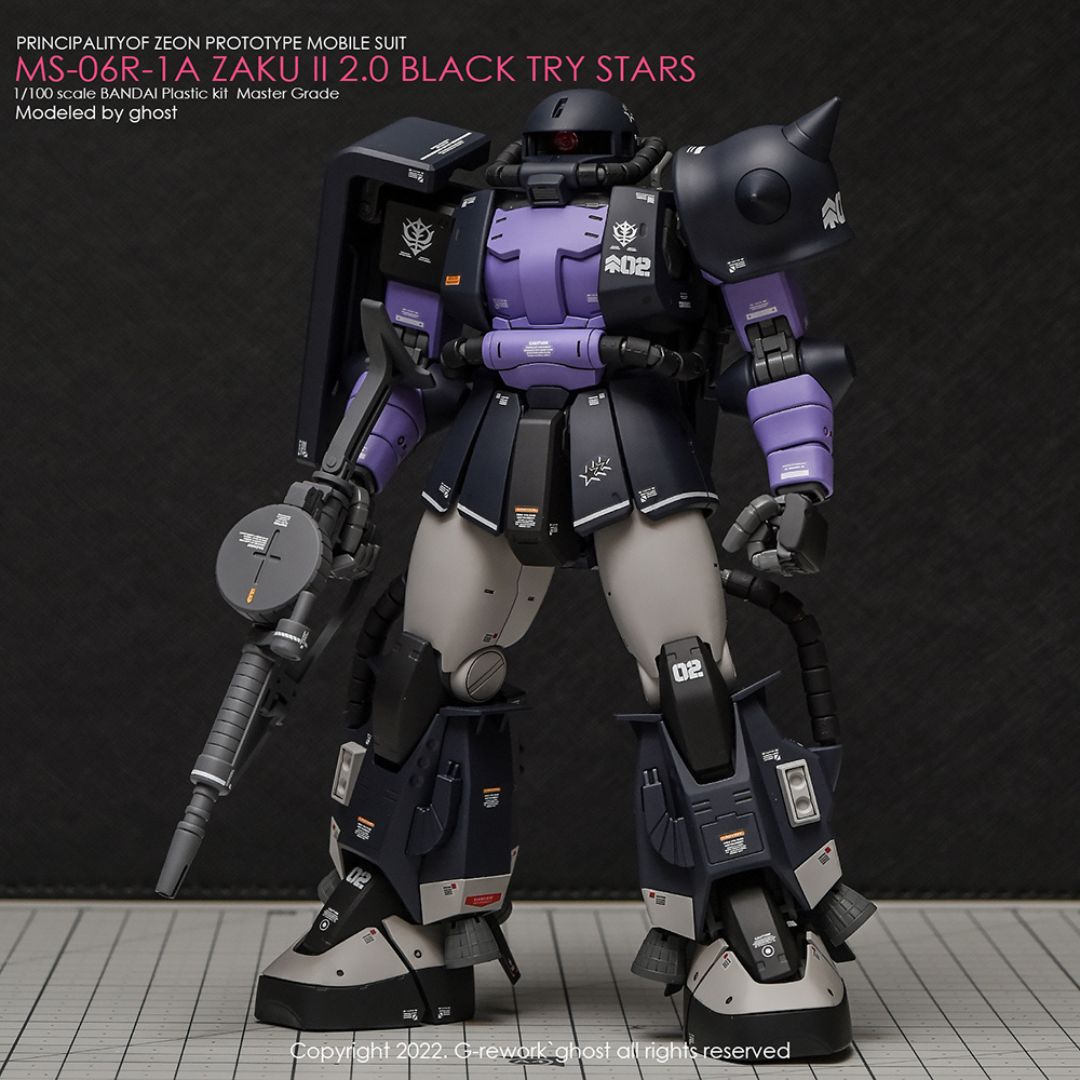 G-Rework Decal - [MG] MS-06R-1A ZAKU II BLACK TRY STARS