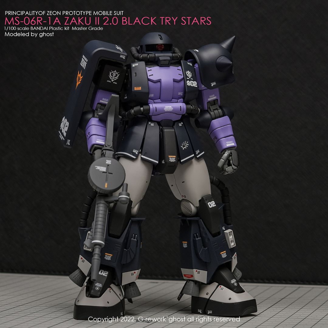 G-Rework Decal - [MG] MS-06R-1A ZAKU II BLACK TRY STARS