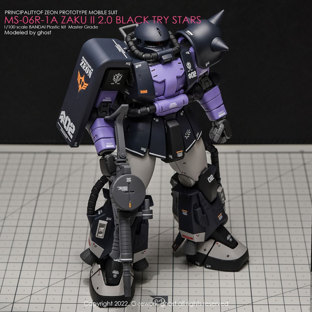 G-Rework Decal - [MG] MS-06R-1A ZAKU II BLACK TRY STARS