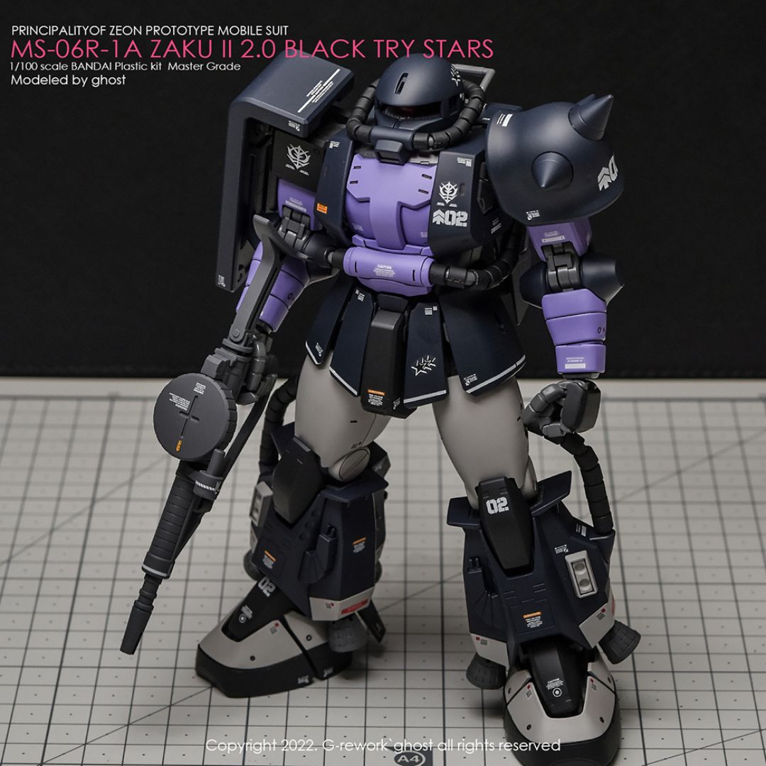 G-Rework Decal - [MG] MS-06R-1A ZAKU II BLACK TRY STARS