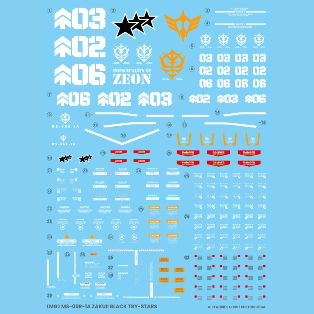 G-Rework Decal - [MG] MS-06R-1A ZAKU II BLACK TRY STARS