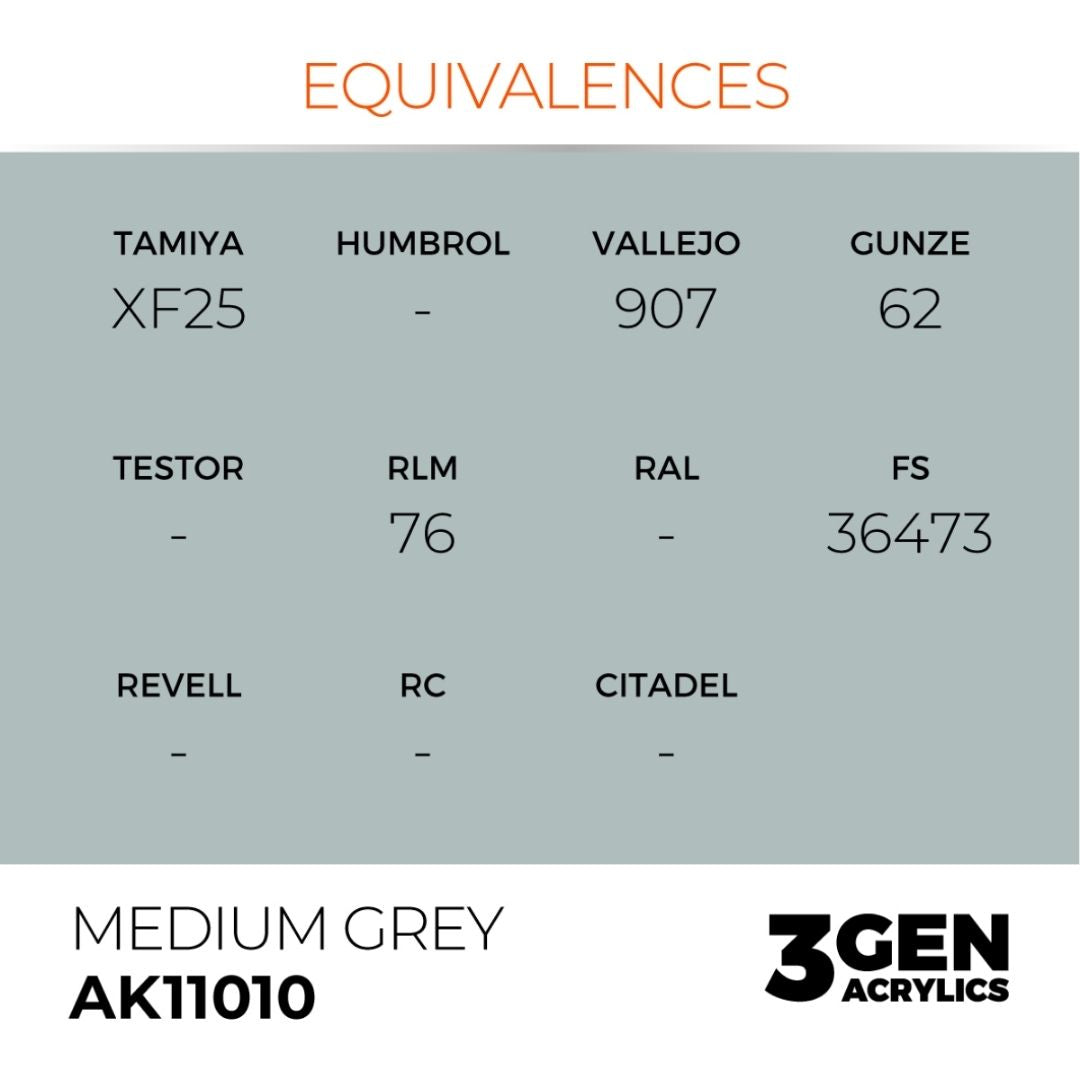 AK Interactive 3 Gen Acrylics AK11010 Medium Grey 17ml
