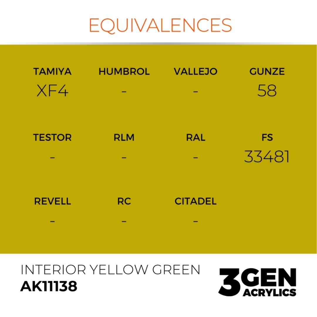 AK Interactive 3 Gen Acrylics AK11138 Interior Yellow Green 17ml