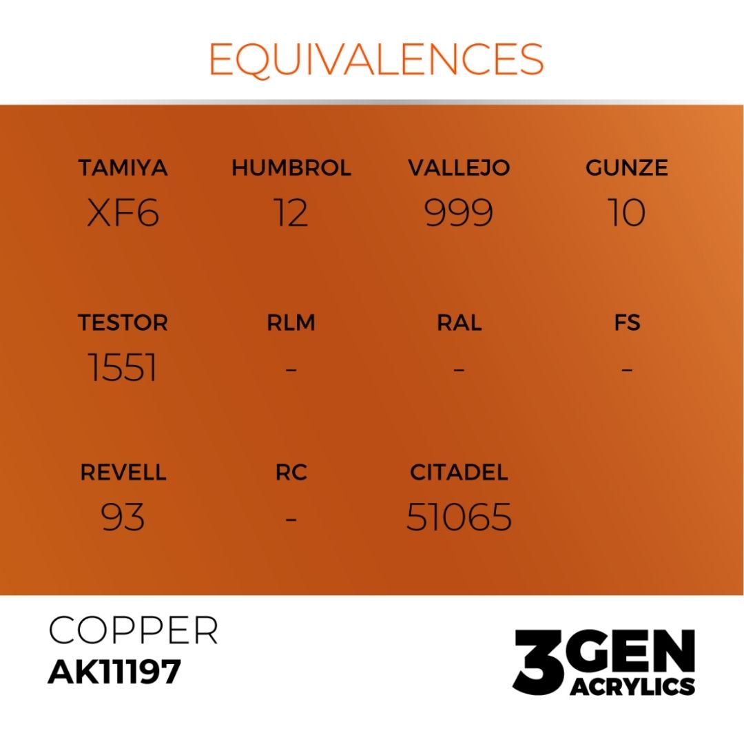 AK Interactive 3 Gen Acrylics AK11197 Copper 17ml